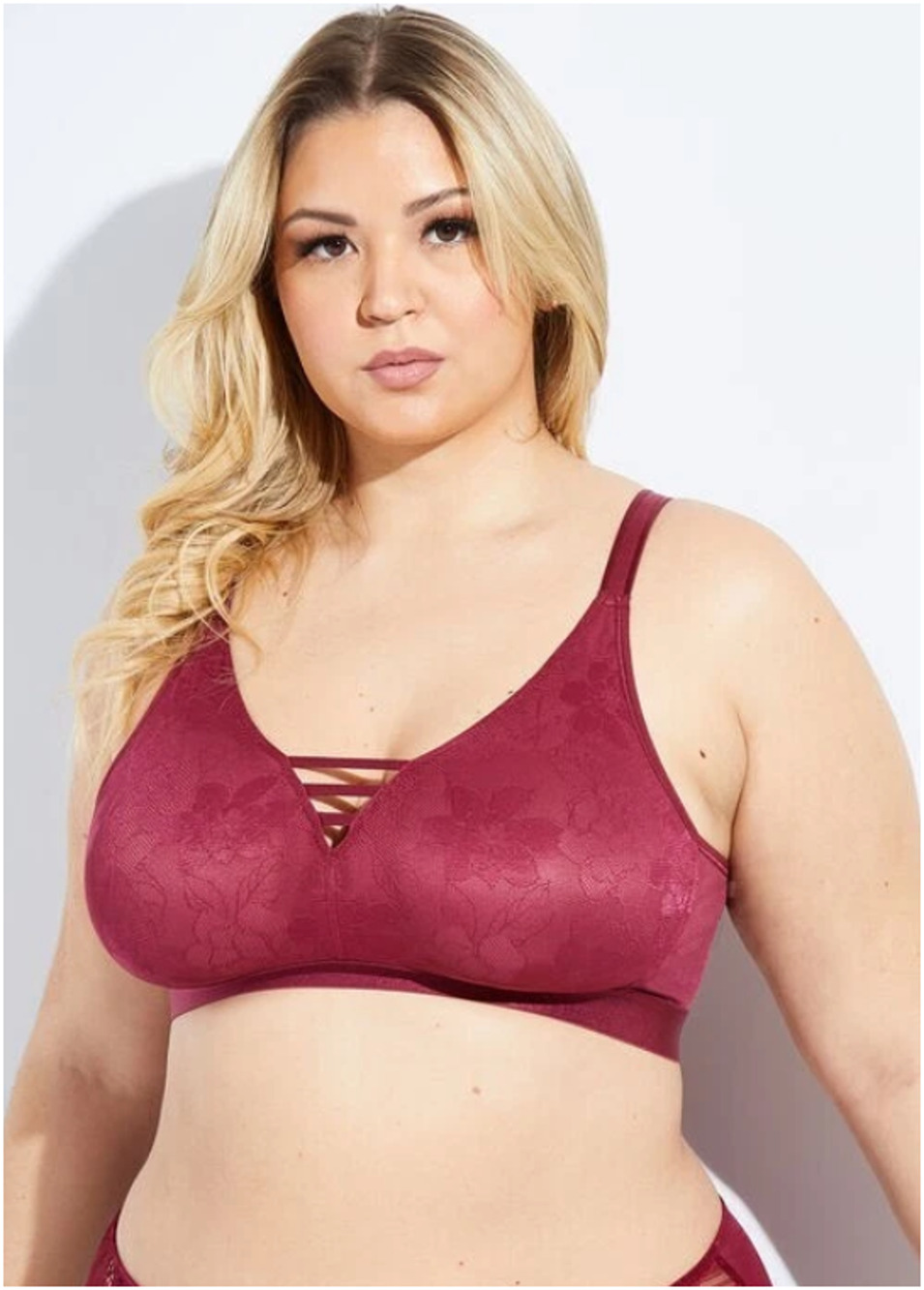 NWT Ashley Stewart Unlined Bra Womens 46DD Rhododendr Lattice Trim Wireless